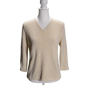 J Jill‎ Women's Silk Blend Sweater V Neck Lightweight Neutral Long Sleeve Top